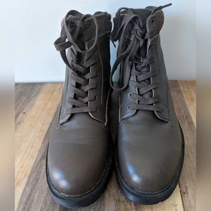 Calvin Klein Brown Leather Talia Combat Boots Size 10 Zip Sides